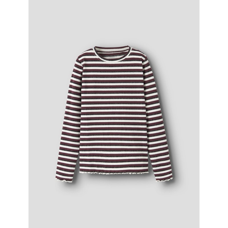 NAME IT KIDS Vemma Glitter Bluse - Cloud Dancer / Sort + Burgundy