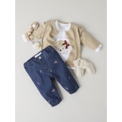NAME IT BABY Rose Broderede Jeans 5321 - Dark Blue Denim / Flower