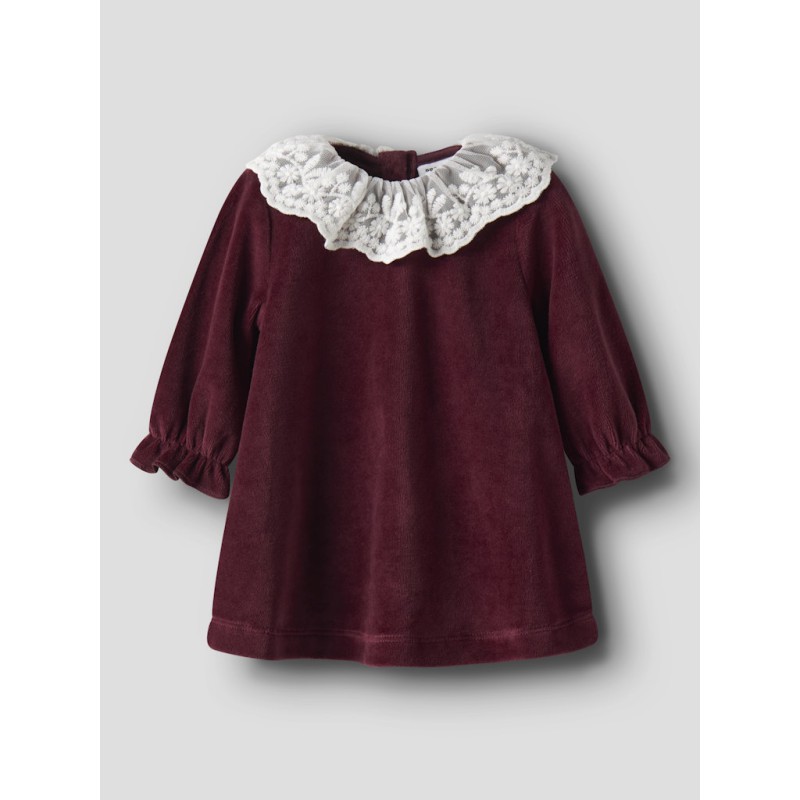 NAME IT BABY Roxy L/S Velour Kjole - Burgundy