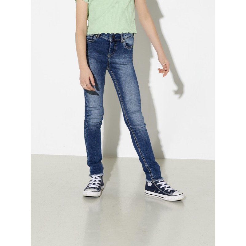 KIDS ONLY Blush Skinny Raw Jeans - Medium Blue Denim