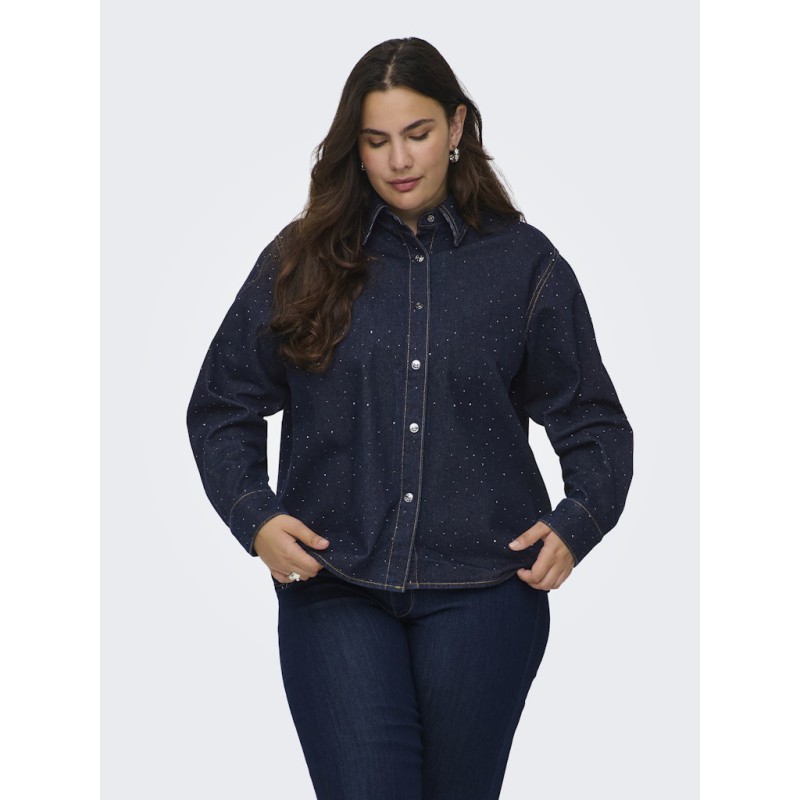 ONLY CARMAKOMA Maggie May L/S Denim Skjorte - Dark Blue Denim