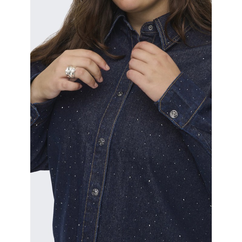 ONLY CARMAKOMA Maggie May L/S Denim Skjorte - Dark Blue Denim