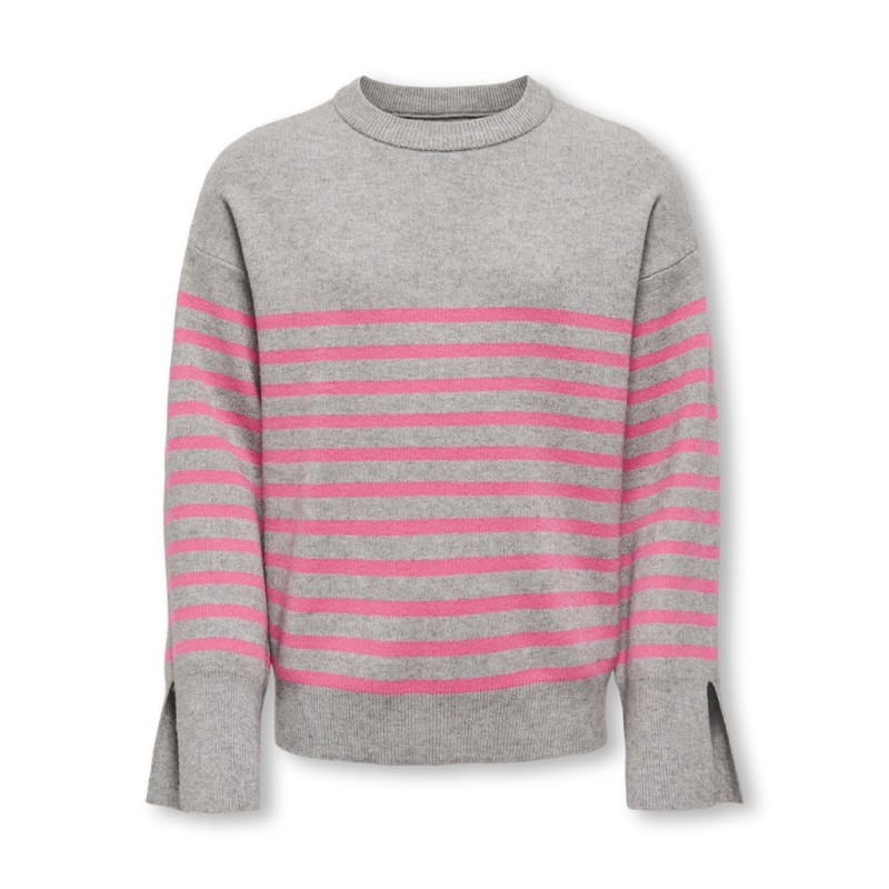 KIDS ONLY Billa L/S Strik Pullover - Medium Grey Melange / Pink Lemonade