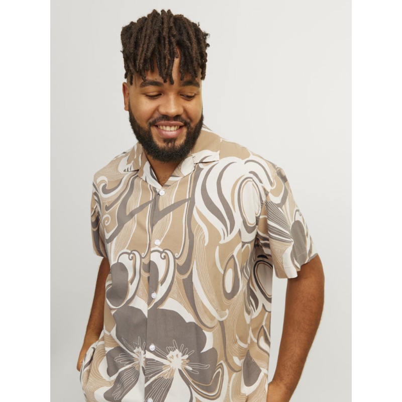 JACK & JONES Plus Palma Resort S/S Skjorte - Travertine
