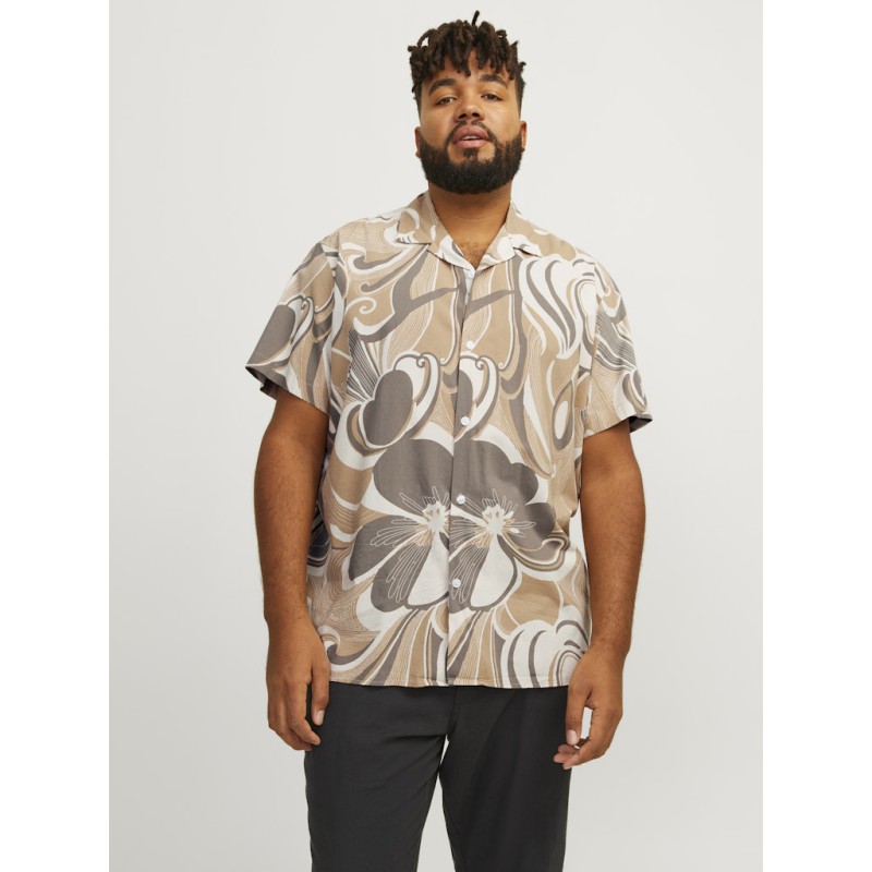 JACK & JONES Plus Palma Resort S/S Skjorte - Travertine