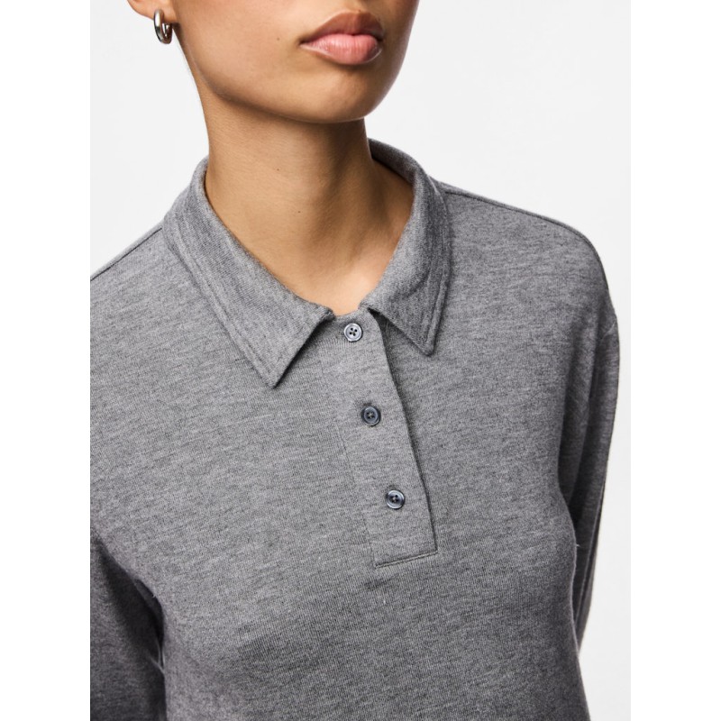 PIECES Ritt L/S Polo - Medium Grey Melange