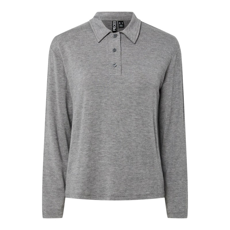 PIECES Ritt L/S Polo - Medium Grey Melange