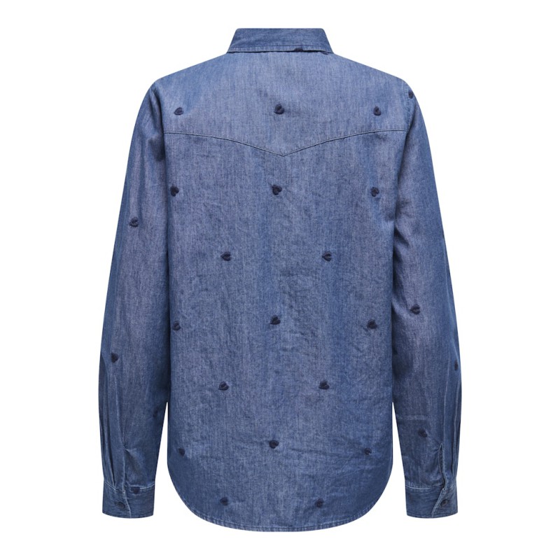 JDY Love L/S Broderet Skjorte - Medium Blue Denim / Heart