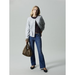 LMTD pige - Lodet langærmet kort strik cardigan - Light Grey Melange