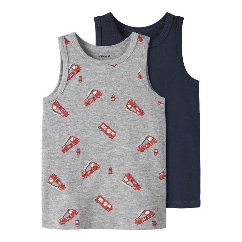 NAME IT Mini Brandbil Tank Top 2-Pak - Grey Melange