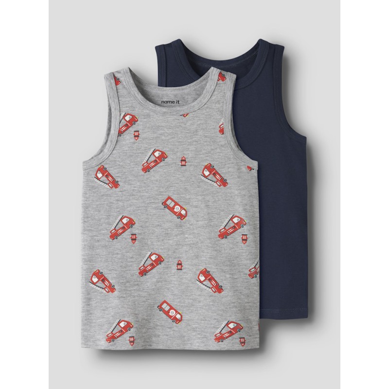 NAME IT Mini Brandbil Tank Top 2-Pak - Grey Melange
