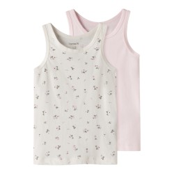 NAME IT MINI pige - Blomster Tank Top 2-pak - Jet Stream