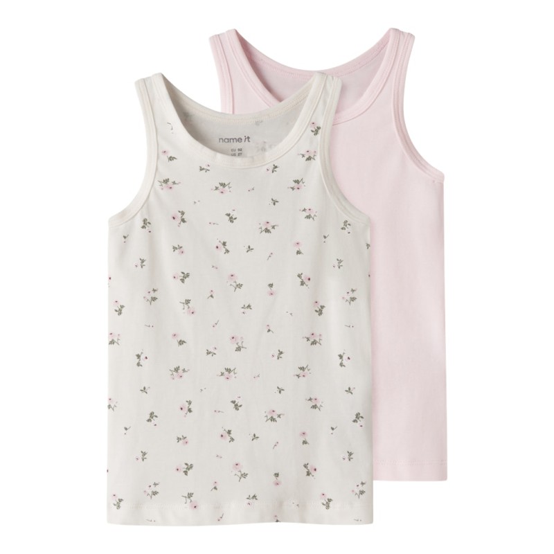 NAME IT MINI pige - Blomster Tank Top 2-pak - Jet Stream