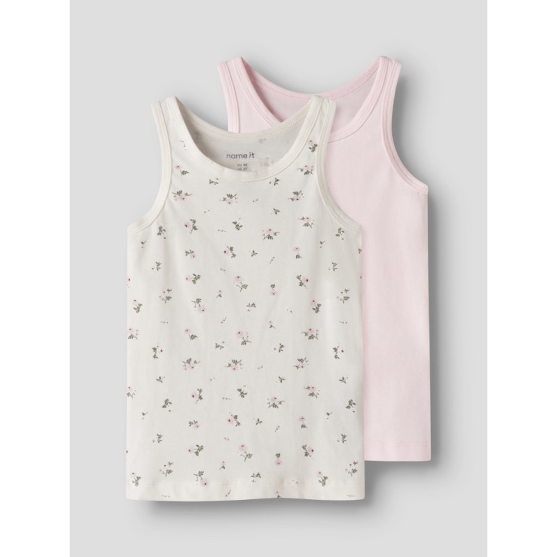 NAME IT MINI pige - Blomster Tank Top 2-pak - Jet Stream