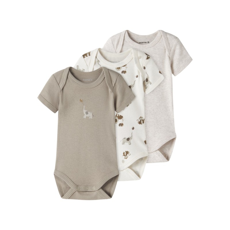 NAME IT Baby Bodystocking Animal 3-pak - Jet Stream