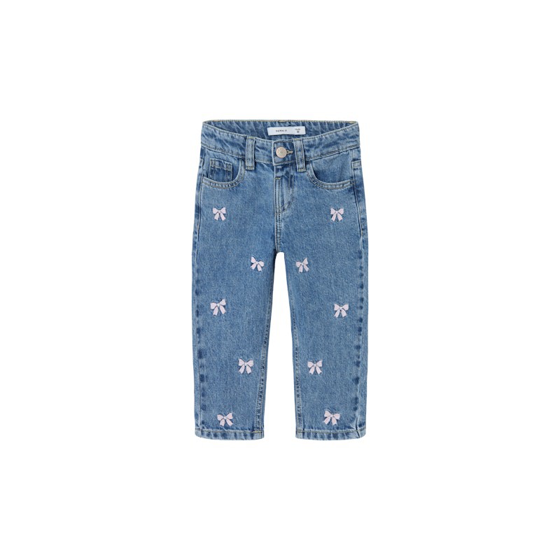 NAME IT Mini Bella Mom fit Jeans - Medium Blue / Sløjfe