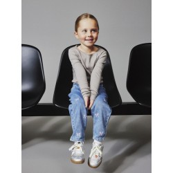 NAME IT MINI pige - Bella Mom fit Jeans - Medium Blue / Sløjfe