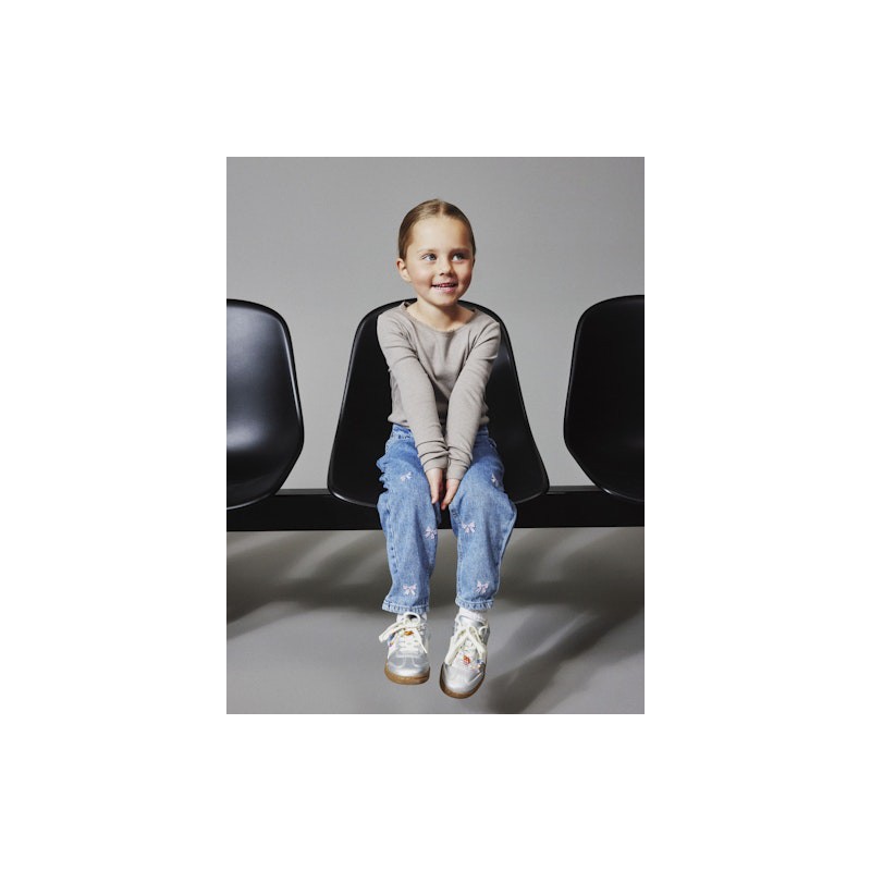 NAME IT MINI pige - Bella Mom fit Jeans - Medium Blue / Sløjfe