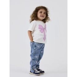 NAME IT MINI pige - Bella Mom fit Jeans - Medium Blue / Sløjfe