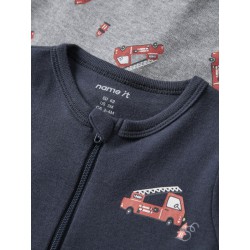 NAME IT Baby Brandbil Lynlås Natdragt 2-pak - Grey Melange
