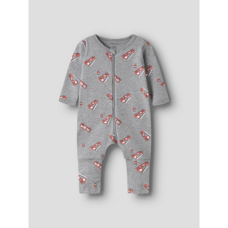 NAME IT Baby Brandbil Lynlås Natdragt 2-pak - Grey Melange