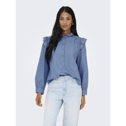 ONLY Piper Frill Denim Skjorte - Medium Blue Denim