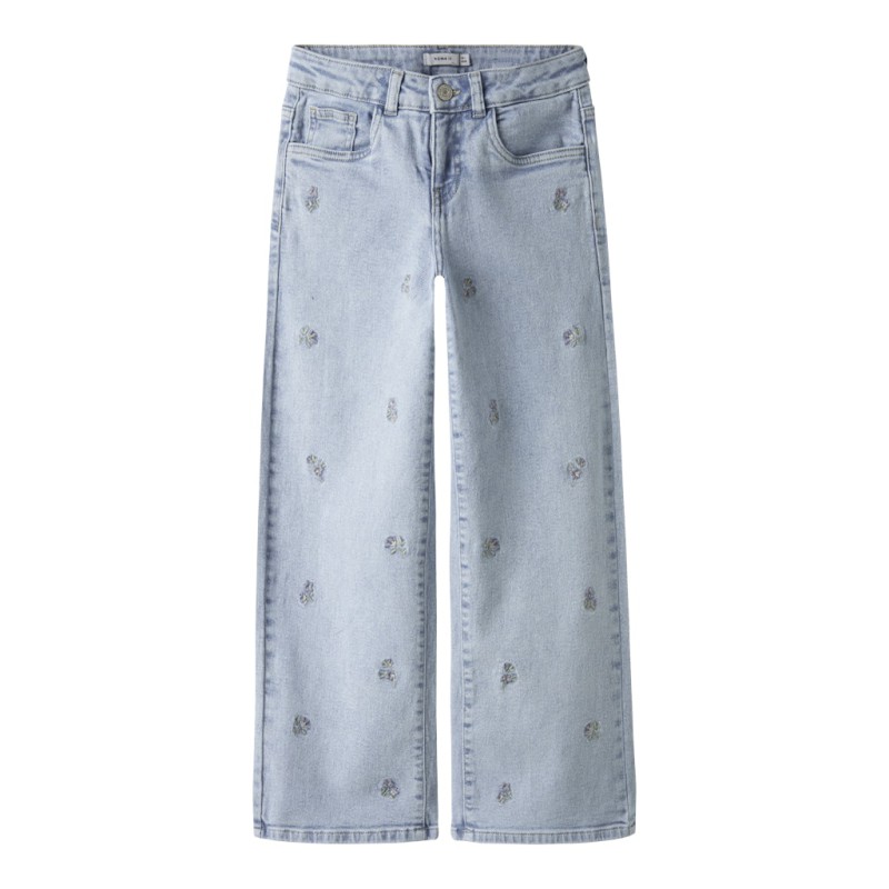NAME IT Kids Rose Brede Broderi Jeans - Light Blue Denim