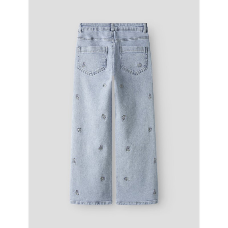 NAME IT Kids Rose Brede Broderi Jeans - Light Blue Denim