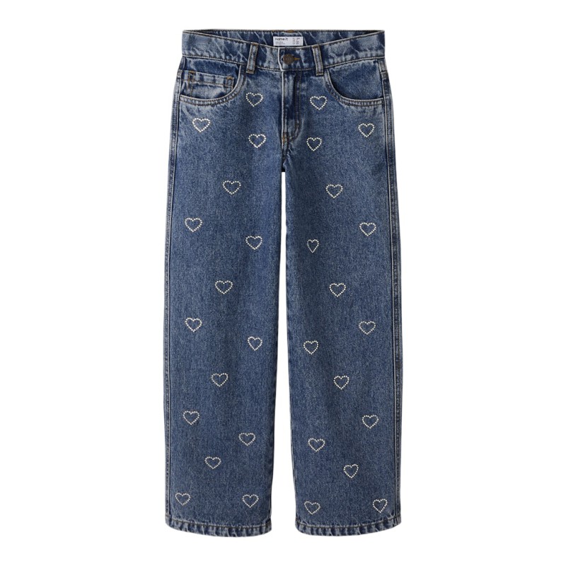 NAME IT Kids Rose Brede Rhinsten Jeans - Denim Blue