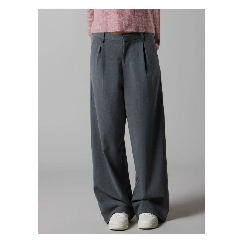 LMTD Luis Pleat Brede Bukser - Grey Melange