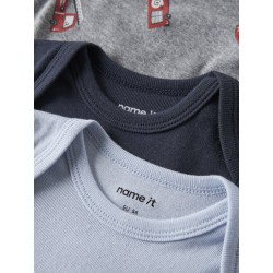 NAME IT Baby 3-pak Brandbil L/S Bodystocking - Grey Melange