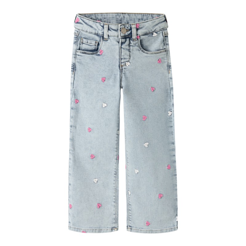 NAME IT Mini Rose Brede Broderi Jeans - Light Blue Bleached