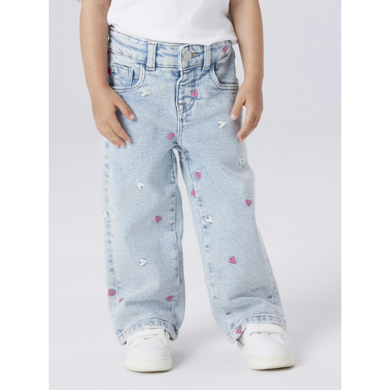 NAME IT MINI pige - Rose wide jeans - Light Blue Bleached