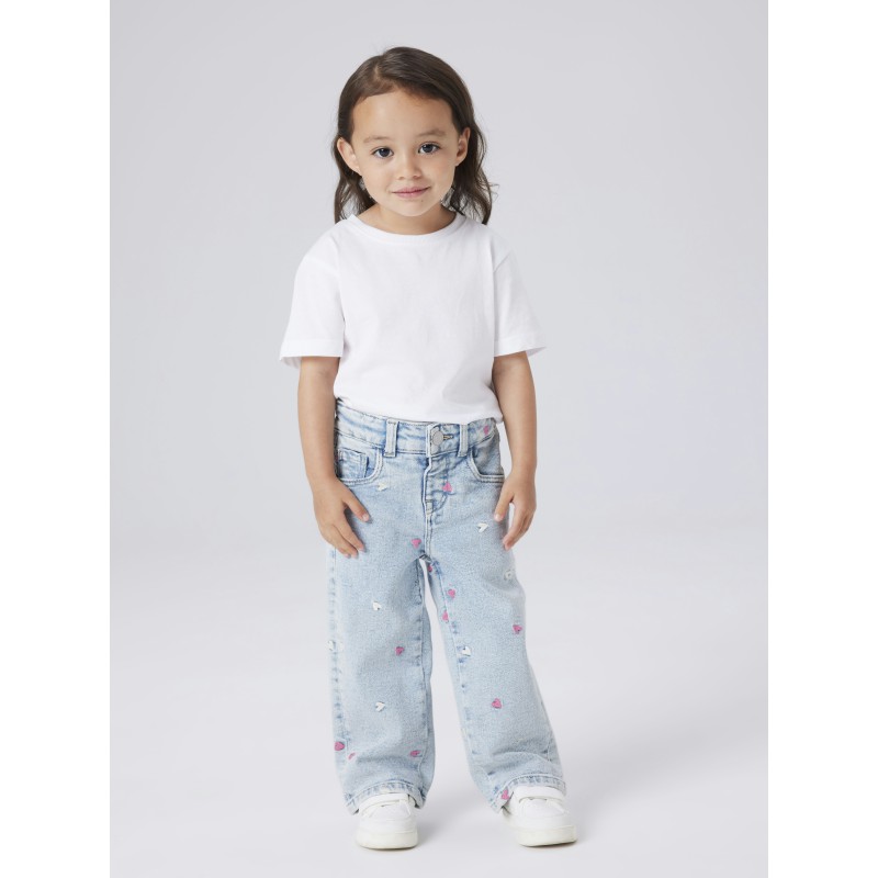 NAME IT Mini Rose Brede Broderi Jeans - Light Blue Bleached