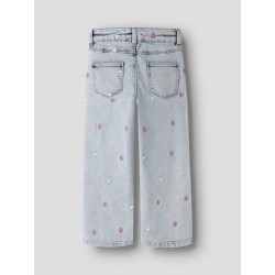 NAME IT MINI pige - Rose wide jeans - Light Blue Bleached