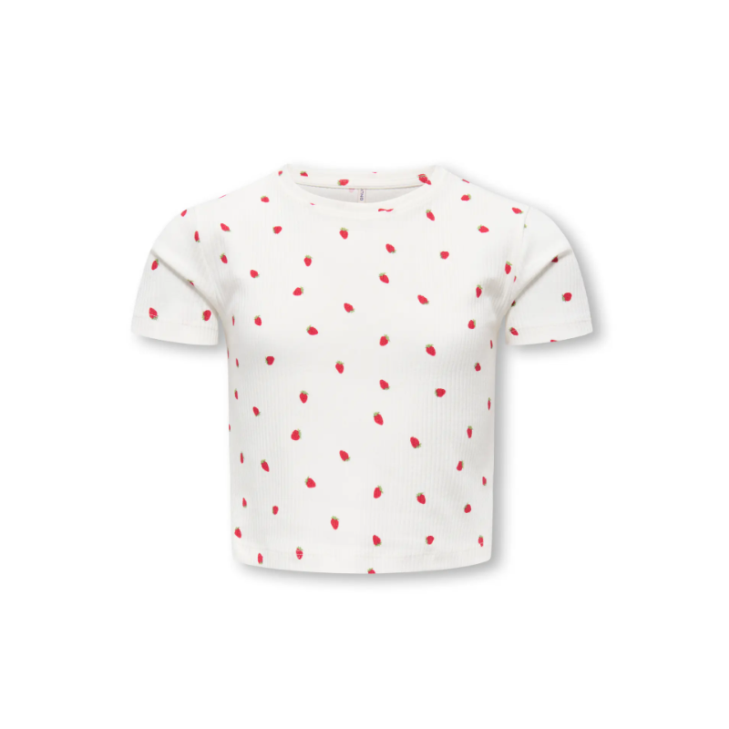 KIDS ONLY Bella Kort S/S T-shirt - Cloud Dancer/Strawberries