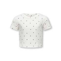 KIDS ONLY Bella Kort S/S T-shirt - Cloud Dancer/Black Hearts