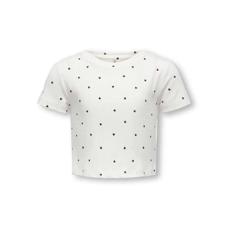 KIDS ONLY Bella Kort S/S T-shirt - Cloud Dancer/Black Hearts