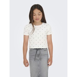 KIDS ONLY Bella Kort S/S T-shirt - Cloud Dancer/Black Hearts