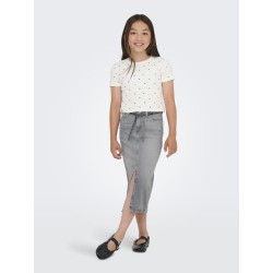 KIDS ONLY Bella Kort S/S T-shirt - Cloud Dancer/Black Hearts