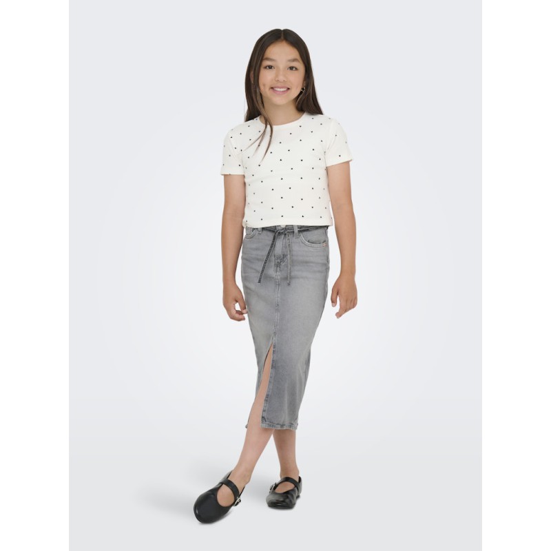 KIDS ONLY Bella Kort S/S T-shirt - Cloud Dancer/Black Hearts