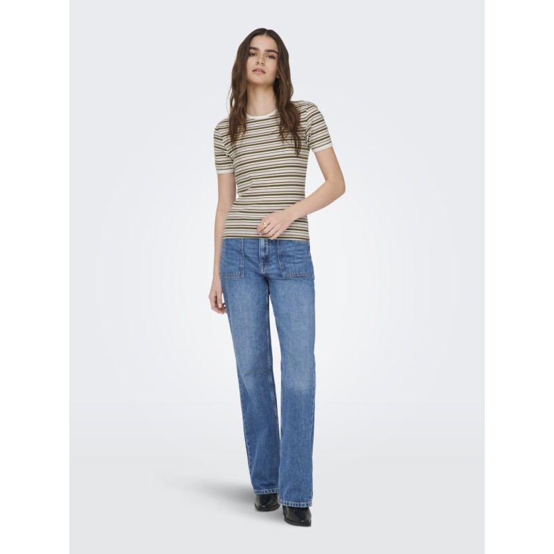 JDY Lada S/S Stribet Top - Fir Green