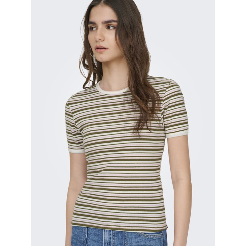 JDY Lada S/S Stribet Top - Fir Green