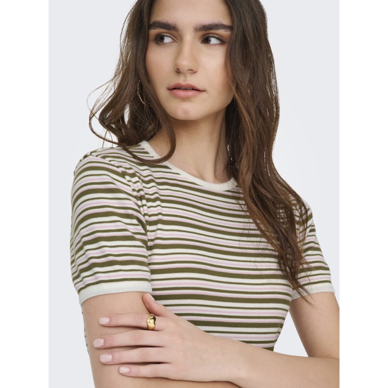 JDY Lada S/S Stribet Top - Fir Green