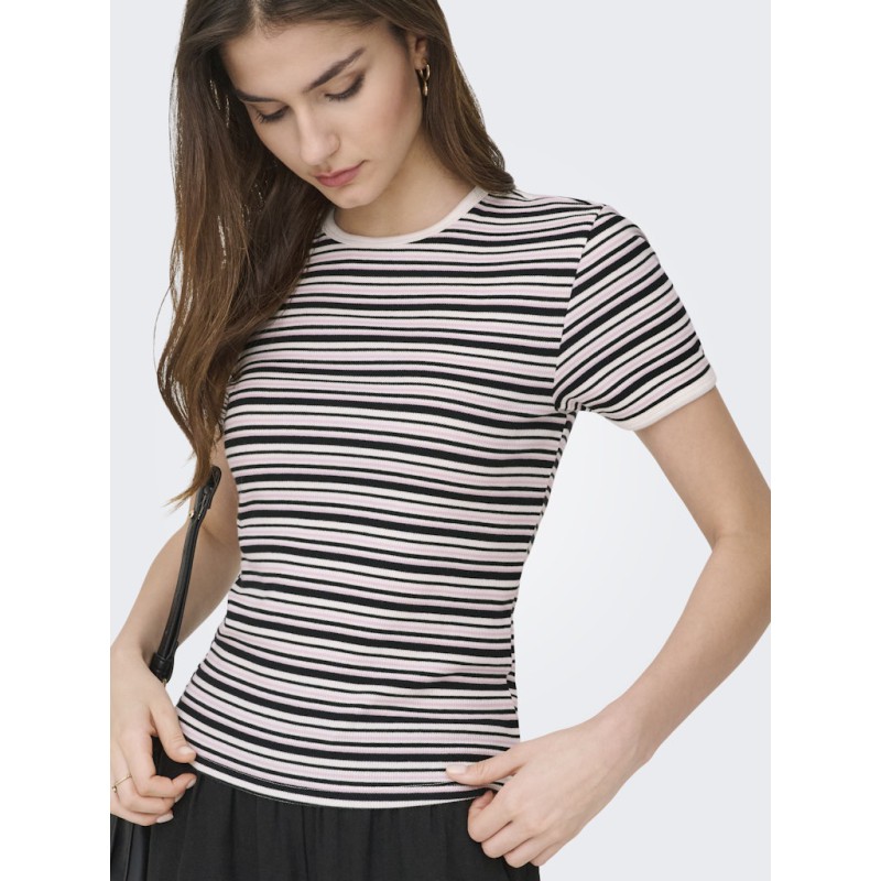 JDY Lada S/S Stribet Top - Sort