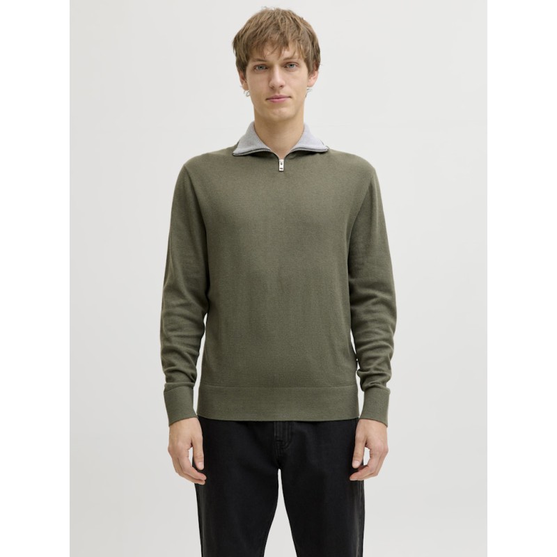 JACK & JONES Beaton Half zip Strik - Beetle