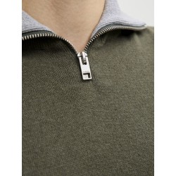 JACK & JONES Beaton Half zip Strik - Beetle
