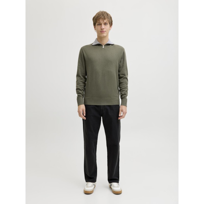 JACK & JONES Beaton Half zip Strik - Beetle