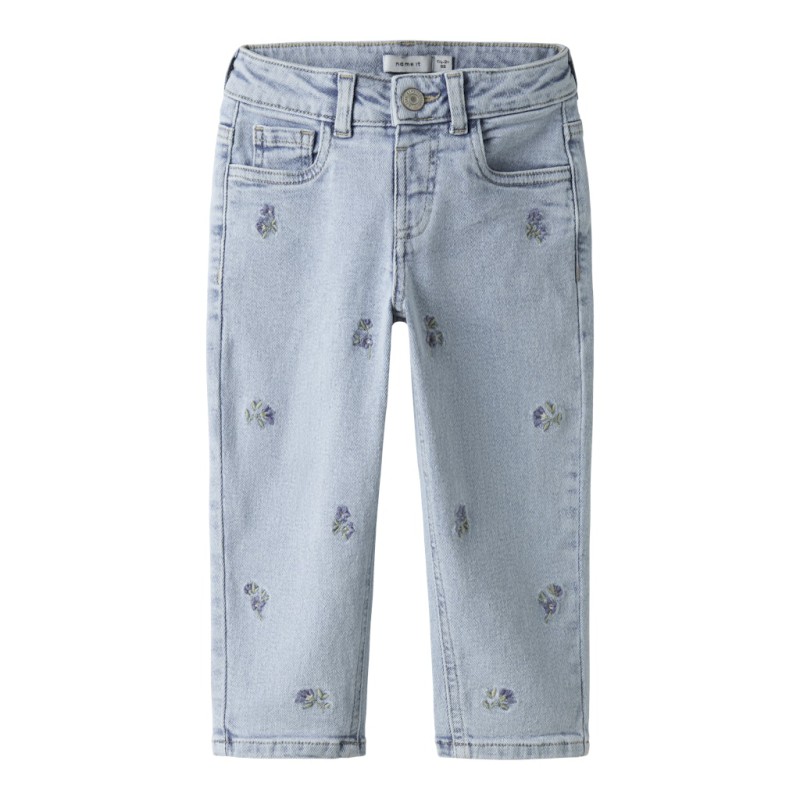 NAME IT Mini Bella Mom Broderi Jeans - Light Blue Denim / Flower