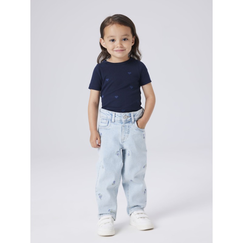NAME IT Mini Bella Mom Broderi Jeans - Light Blue Denim / Flower